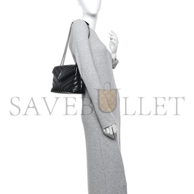 YSL CALFSKIN Y QUILTED MONOGRAM SMALL LOULOU CHAIN SATCHEL BLACK (23*17*9cm) 